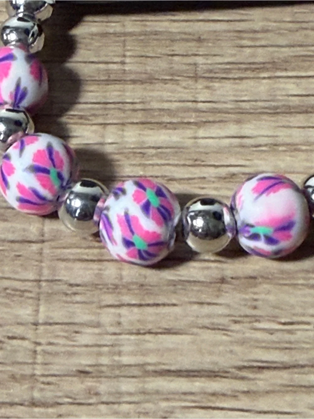 paparazzi Pink, Purple and Silver Floral Bead Stretch Bracelet